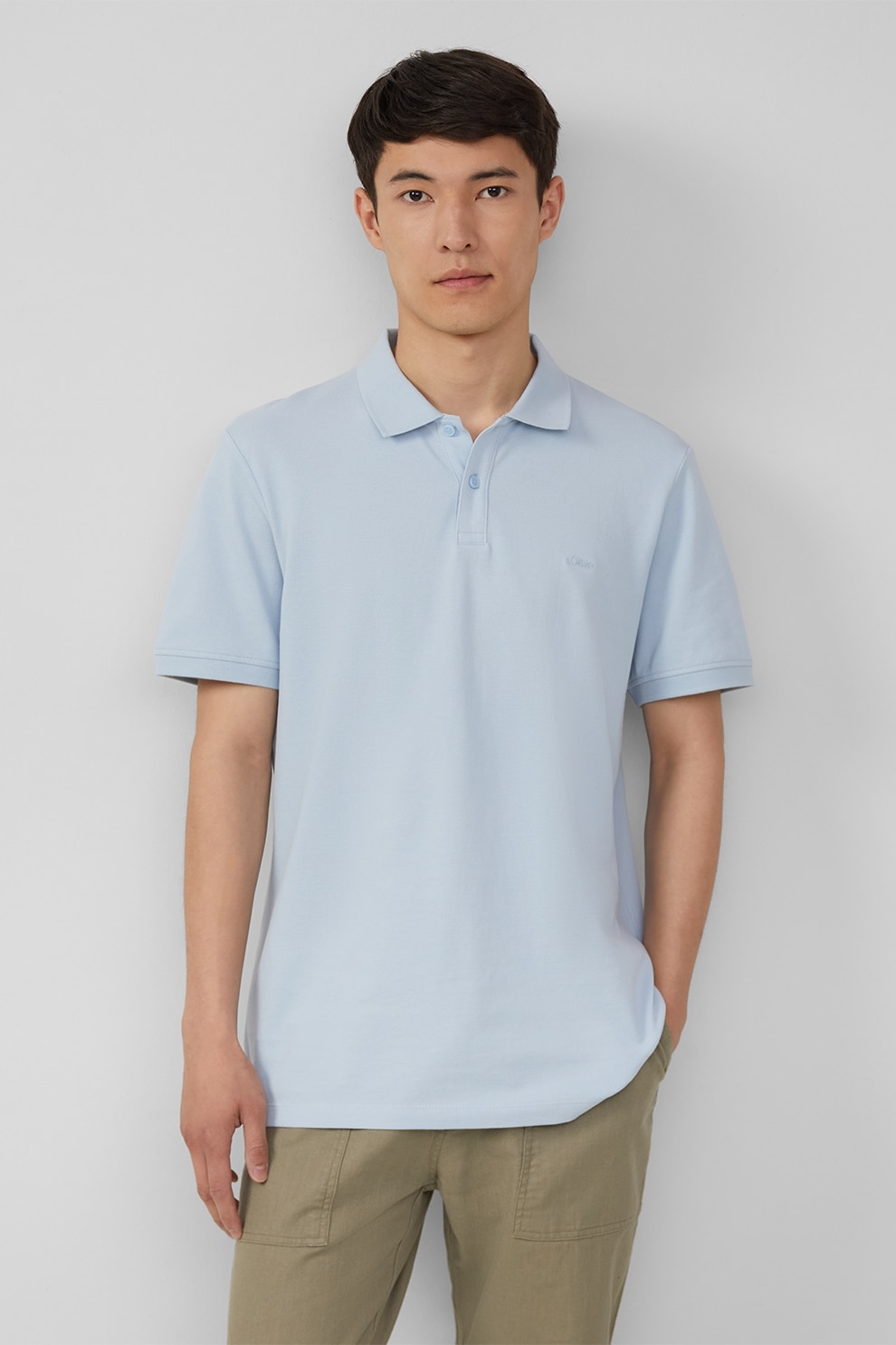 s.Oliver, Tricou polo cu model uni, Albastru deschis, S