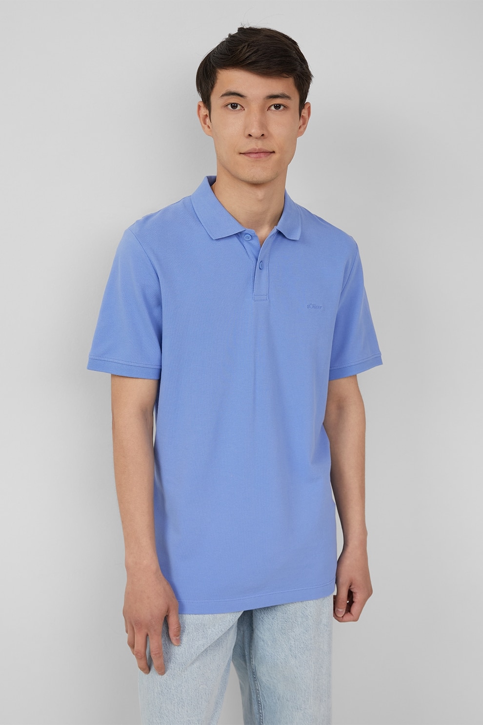 s.Oliver, Tricou polo cu model uni, Albastru pastel, S