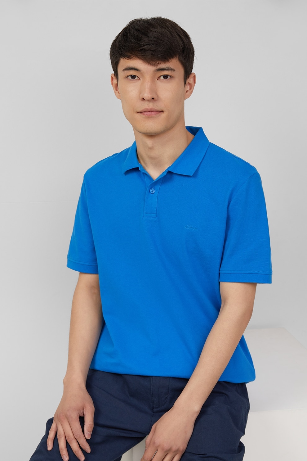 s.Oliver, Tricou polo cu model uni, Turcoaz, S