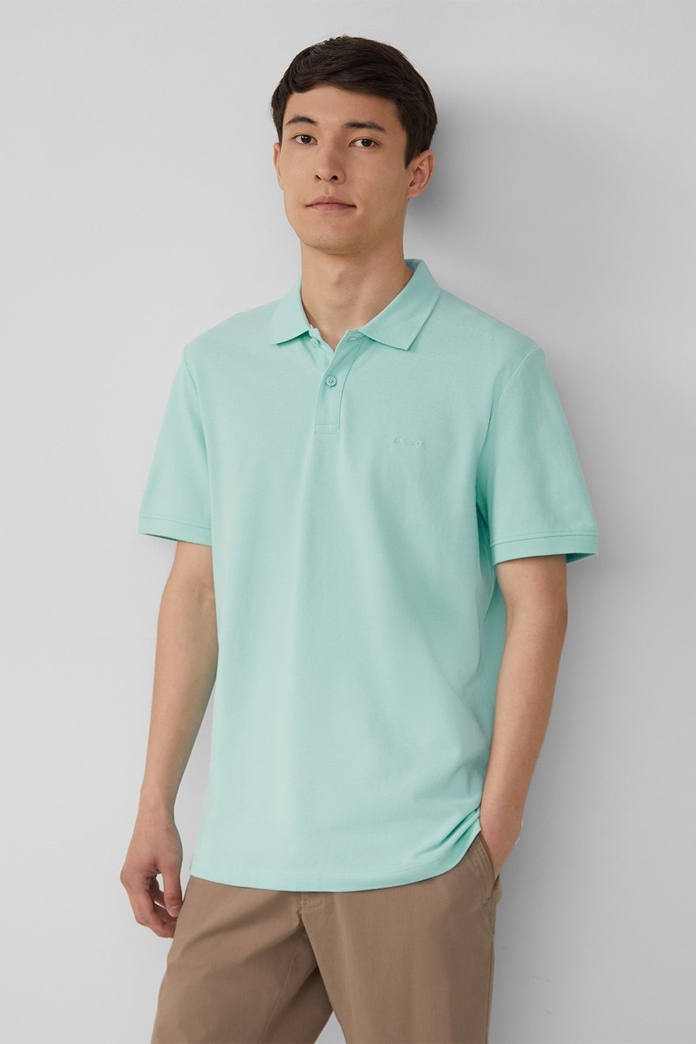 s.Oliver, Tricou polo cu model uni, Verde pal, S