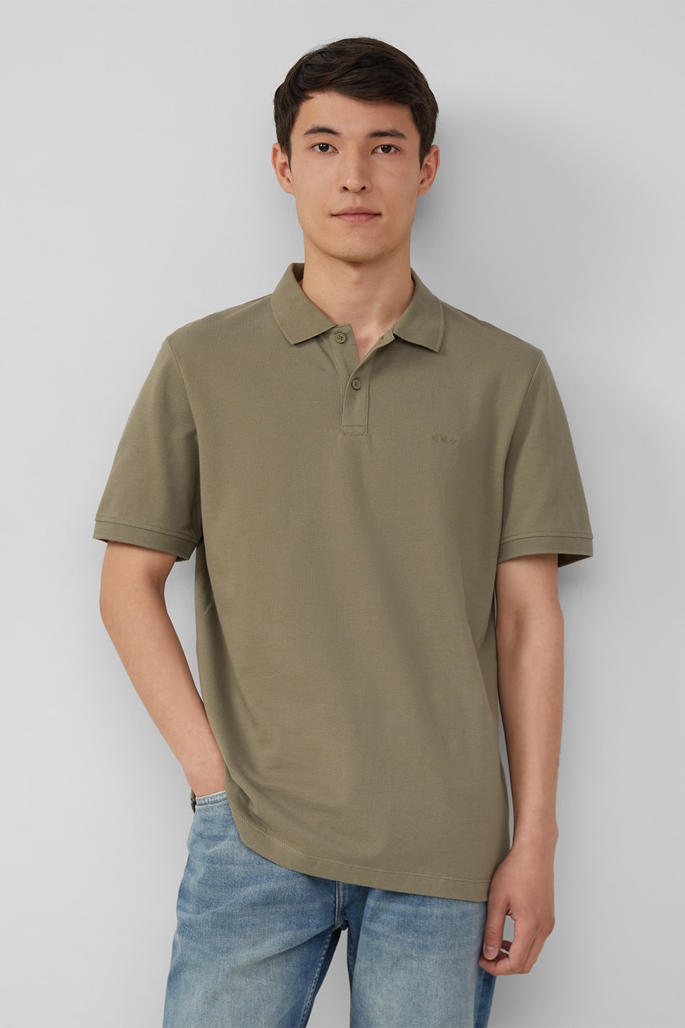 s.Oliver, Tricou polo cu model uni, Kaki, S