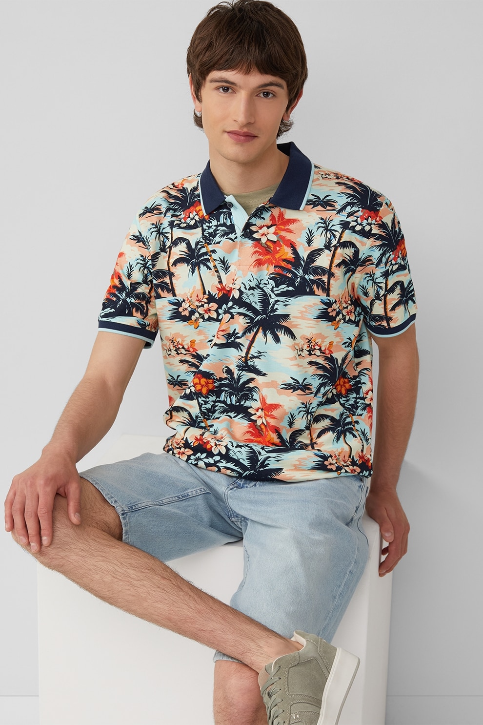 s.Oliver, Tricou polo cu model, Portocaliu, Bleumarin, M