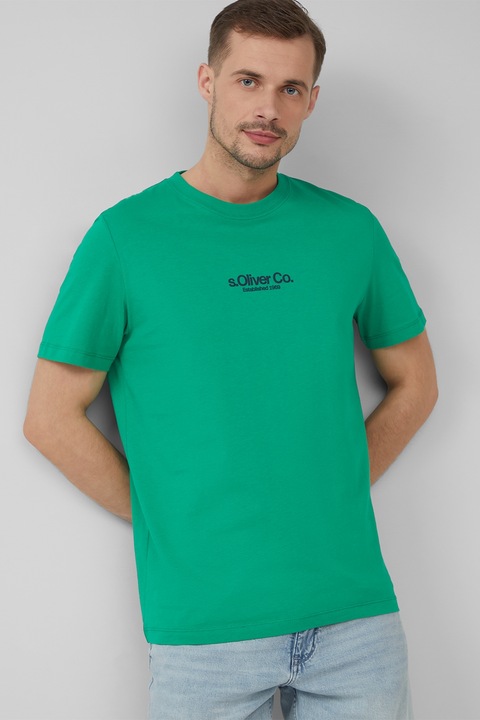 s.Oliver, Tricou cu decolteu la baza gatului si detaliu logo, Verde, 2XL