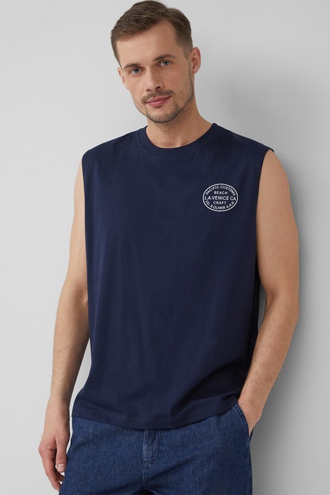 s.Oliver, Танк топ от памук с овално деколте, Тъмносин, XL