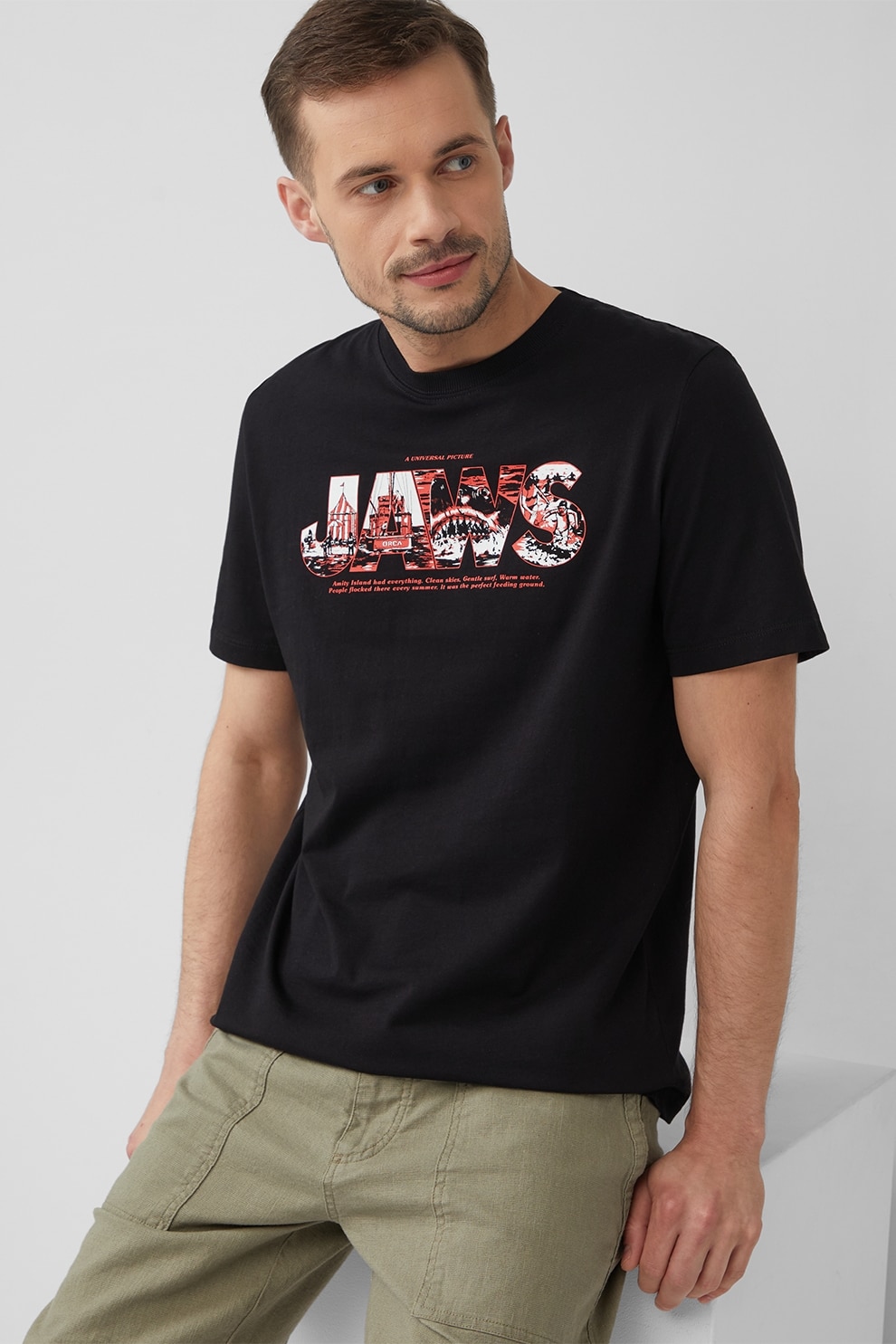 s.Oliver, Tricou cu imprimeu foto, Rosu, Negru, Alb murdar, L