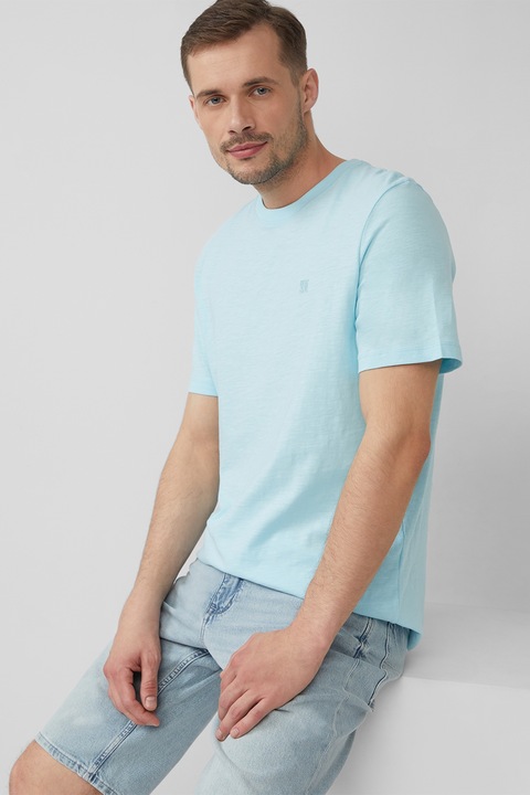 s.Oliver, Tricou din bumbac cu decolteu la baza gatului, Albastru glaciar