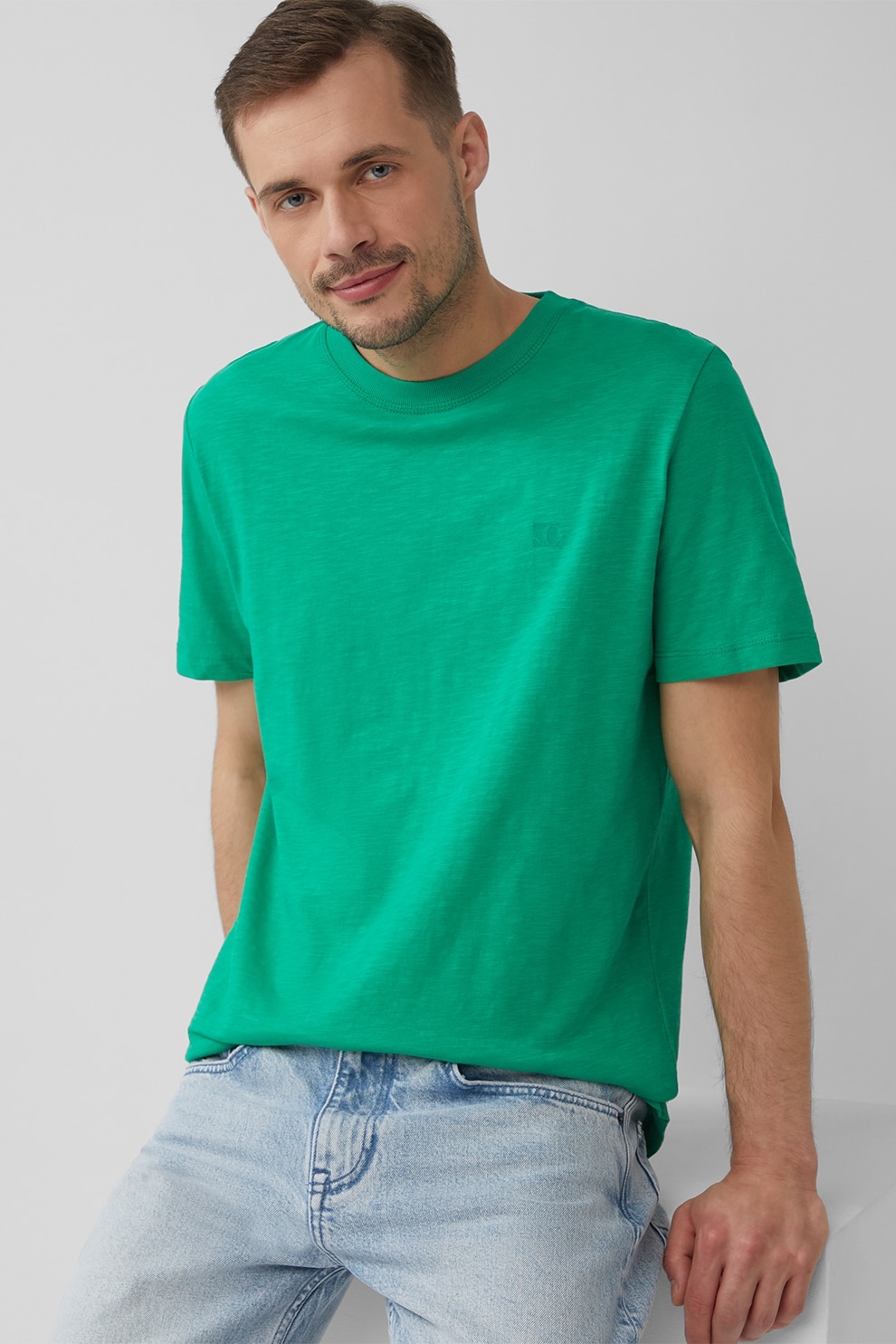 s.Oliver, Tricou din bumbac cu decolteu la baza gatului, Verde, S