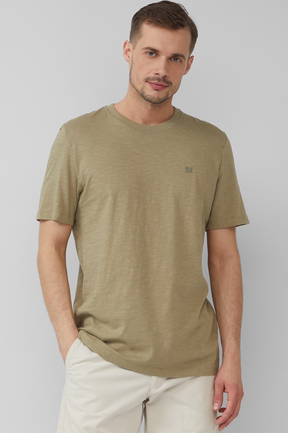 s.Oliver, Tricou din bumbac cu decolteu la baza gatului, Maro deschis, S