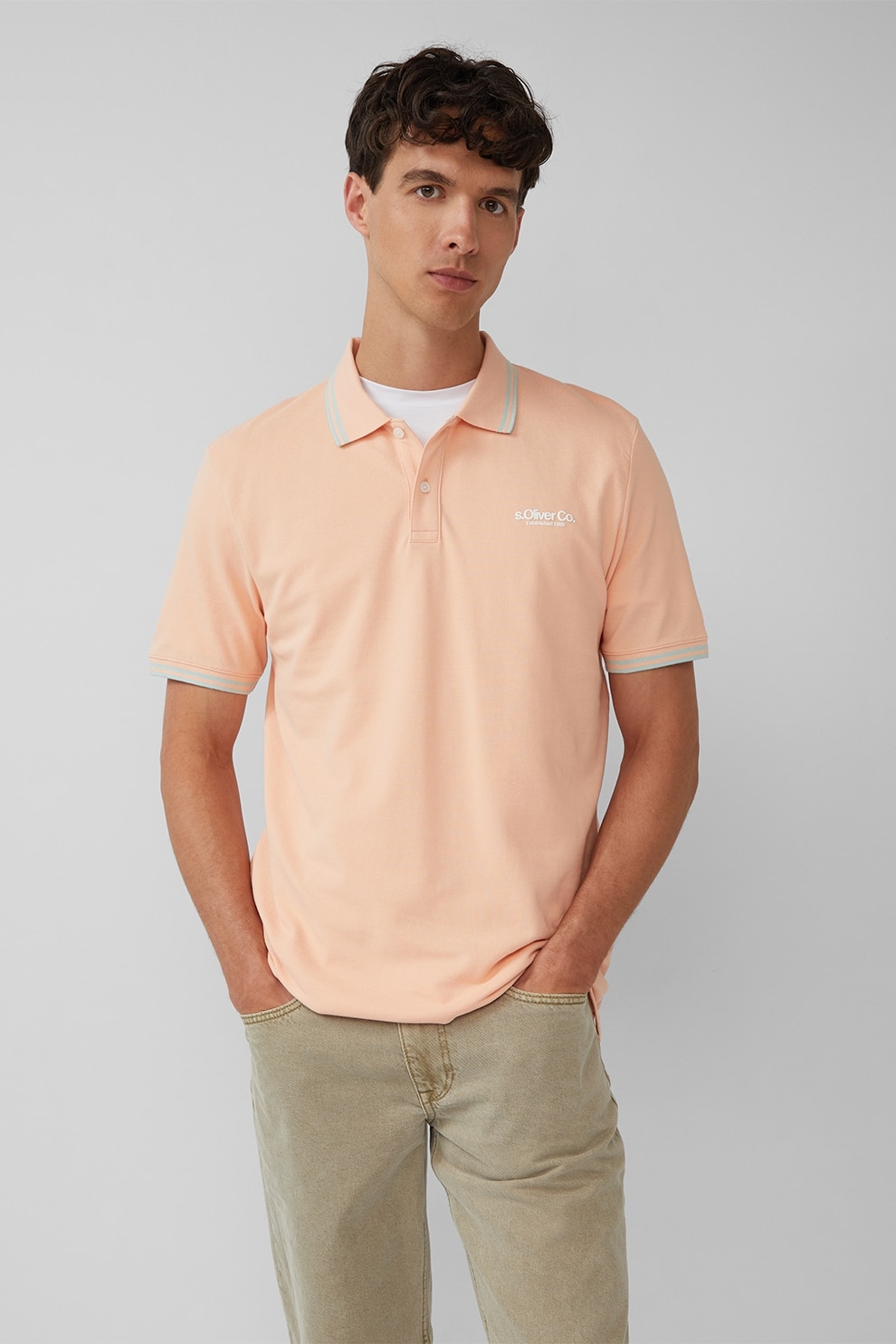 s.Oliver, Tricou polo cu imprimeu logo discret, Roz somon, S