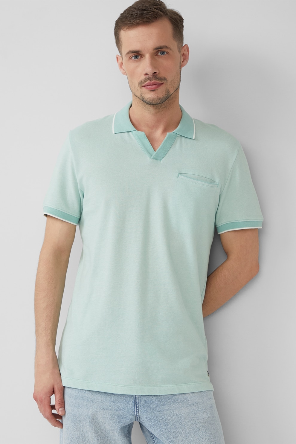 s.Oliver, Tricou polo din bumbac, Albastru aquamarin, L