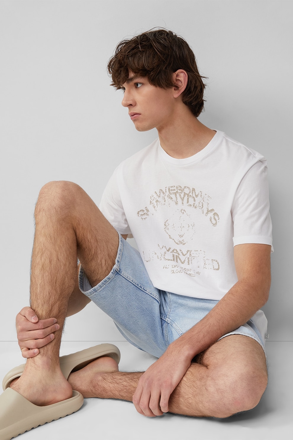 QS, Tricou de bumbac cu imprimeu, Alb, L