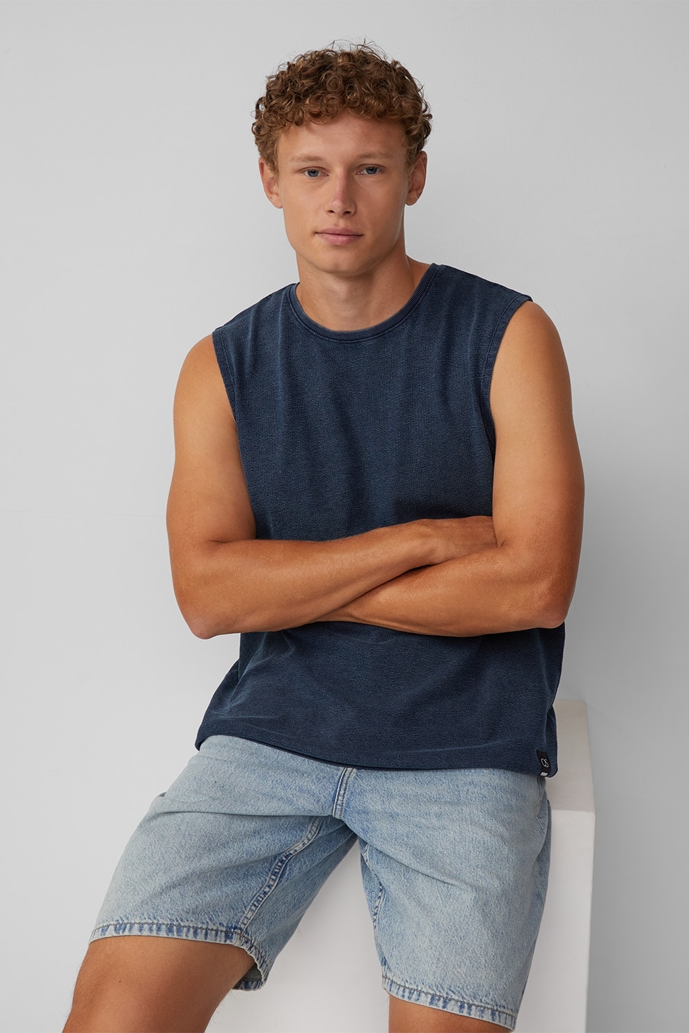 QS, Top regular fit din bumbac, Bleumarin, L