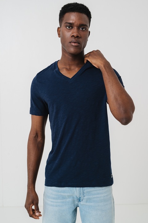 s.Oliver, Tricou din bumbac cu decolteu in V, Bleumarin