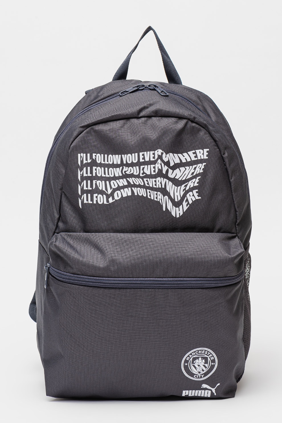 Puma, Rucsac cu imprimeu text Essential, Alb optic, Gri inchis