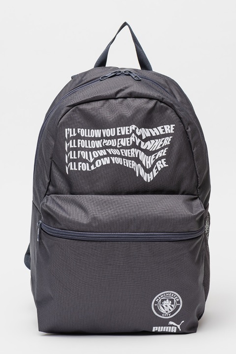 Puma, Rucsac cu imprimeu text Essential, Alb optic, Gri inchis