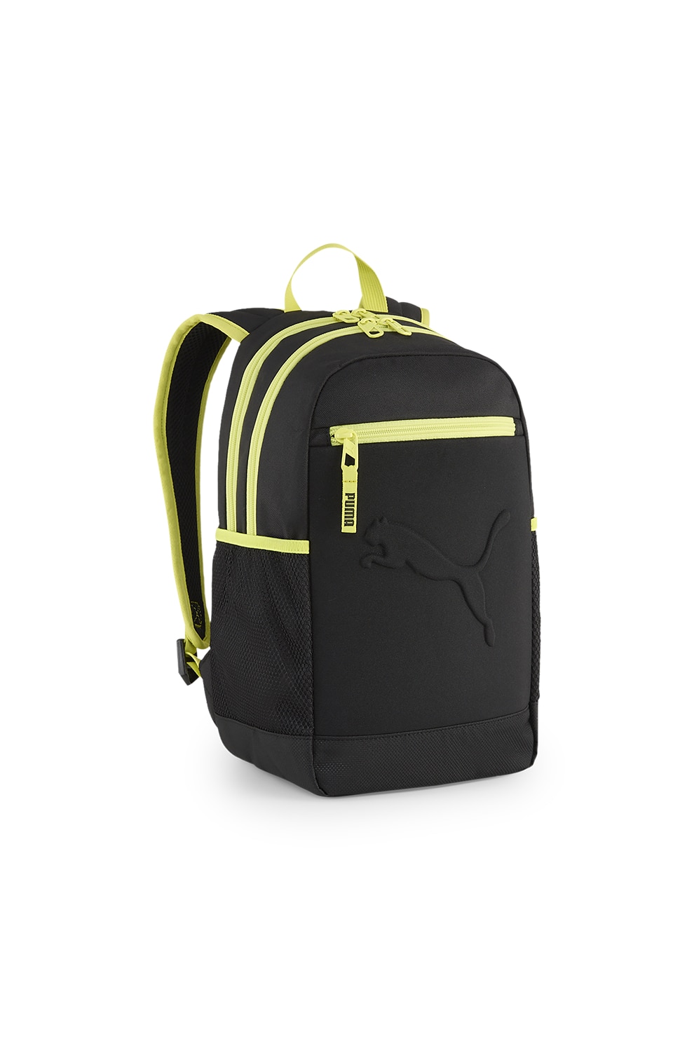 Puma, Rucsac mic din material textil cu logo in relief Buzz, Negru, Verde lime