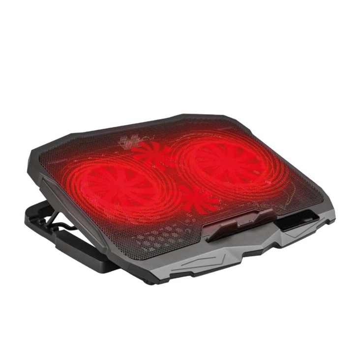 Cooler pentru laptop VarioShop®, compatibilitate 12 - 17 inch, iluminare LED, 4 nivele de inaltime, 4 ventilatoare, 15 dBA, 39 x 28 cm, Negru