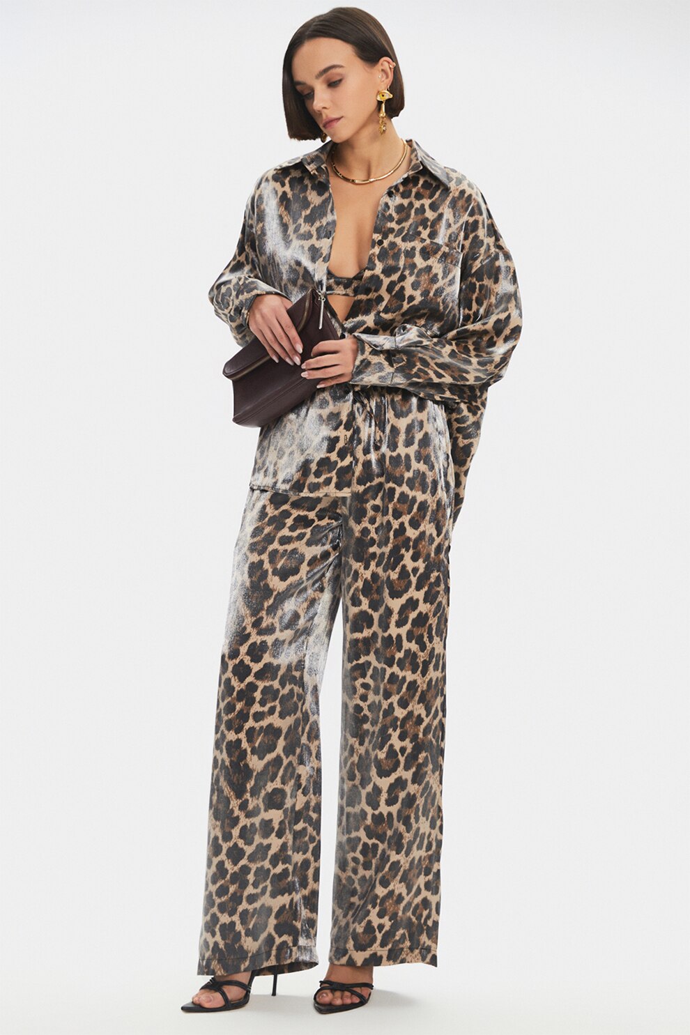 June, Set de imbracaminte cu imprimeu leopard - 3 Piese, Negru