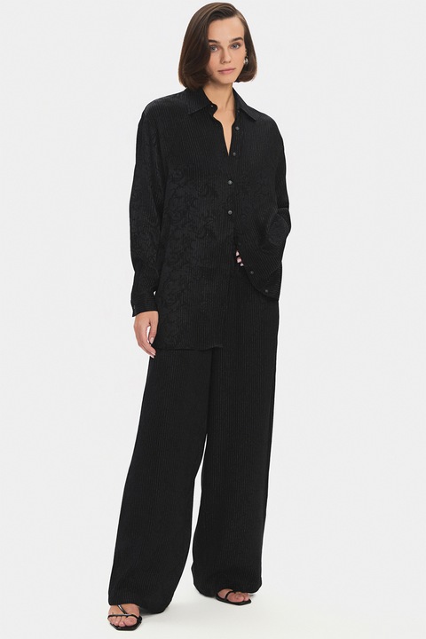 June, Set de pantaloni si camasa cu model in dungi, Negru, S