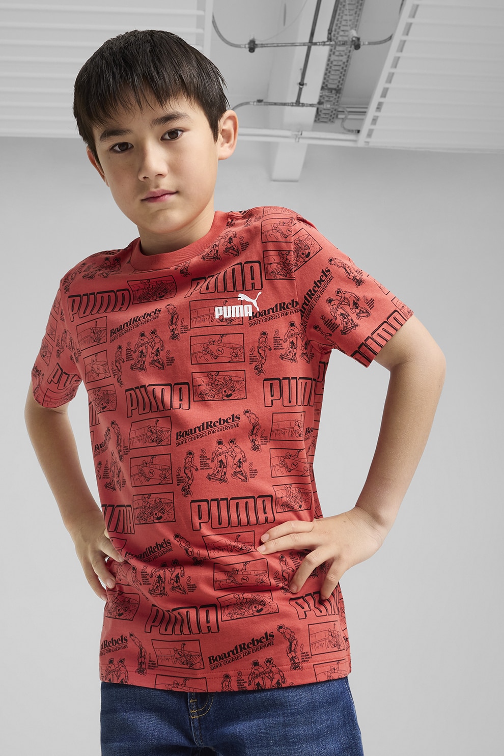 Puma, Tricou din bumbac cu imprimeu Mid 90s, Rosu, Rosu inchis, 164 CM