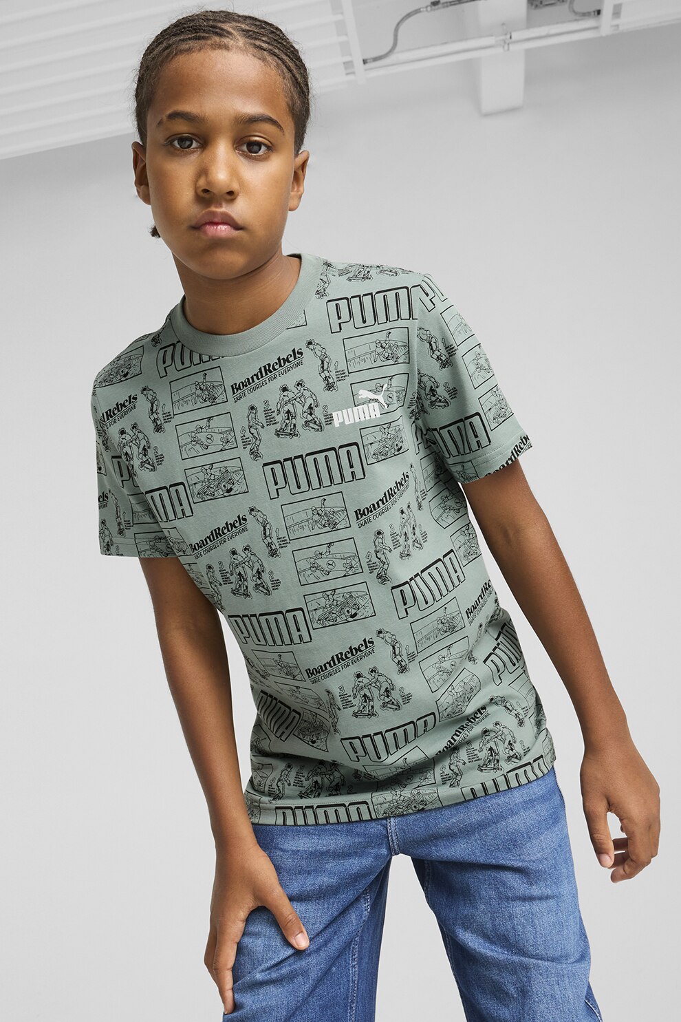 Puma, Tricou din bumbac cu imprimeu Mid 90s, Verde inchis, Verde deschis, 164 CM