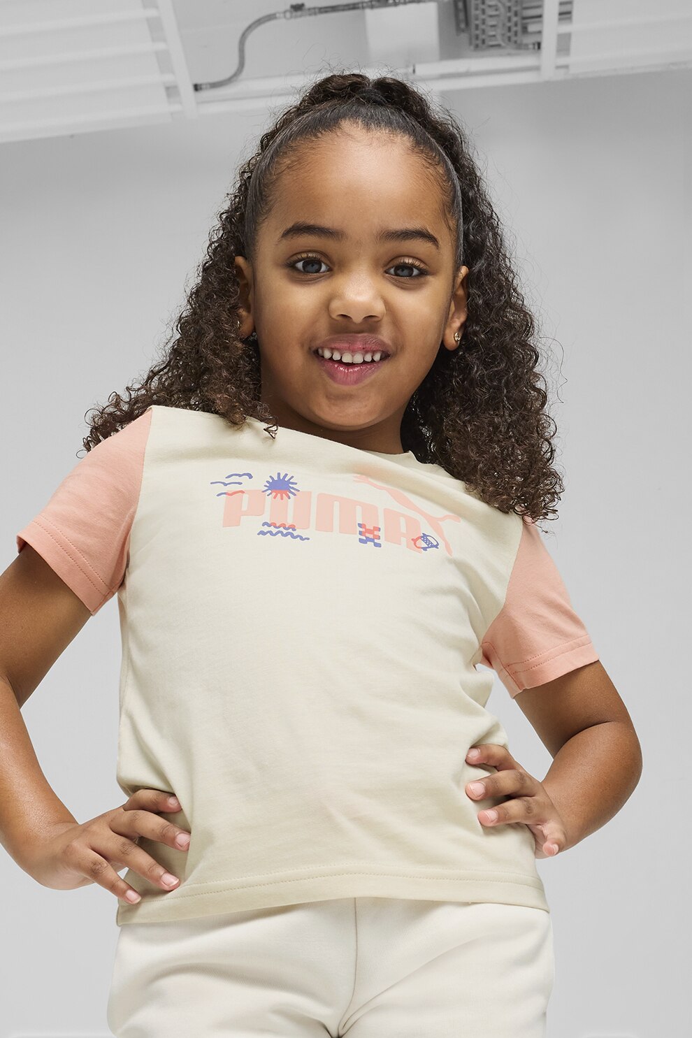 Puma, Tricou cu imprimeu logo pe piept, Piersica, Crem, 104 CM