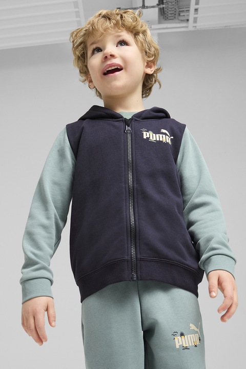 Puma, Худи с цип и контрастни ръкави, Ултрамарин синьо/Пепеляво сиво