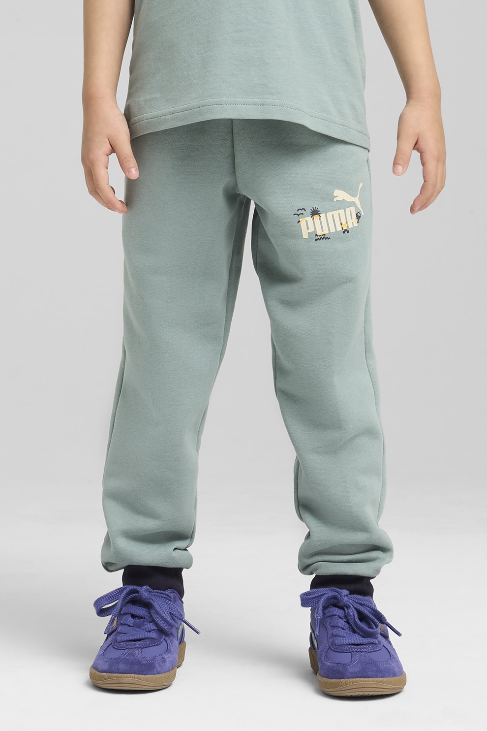 Puma, Pantaloni de trening cu buzunare laterale, Verde deschis, 98 CM