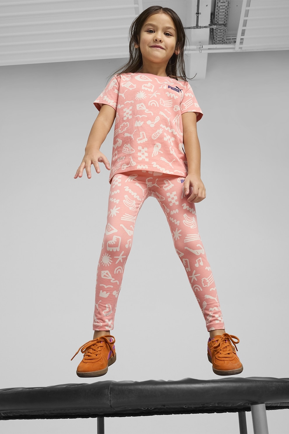 Puma, Colanti cu imprimeu grafic, Alb, Roz, 98 CM