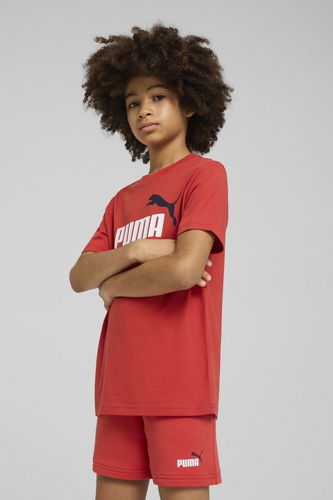 Puma, Tricou cu imprimeu logo, Alb/Caramiziu