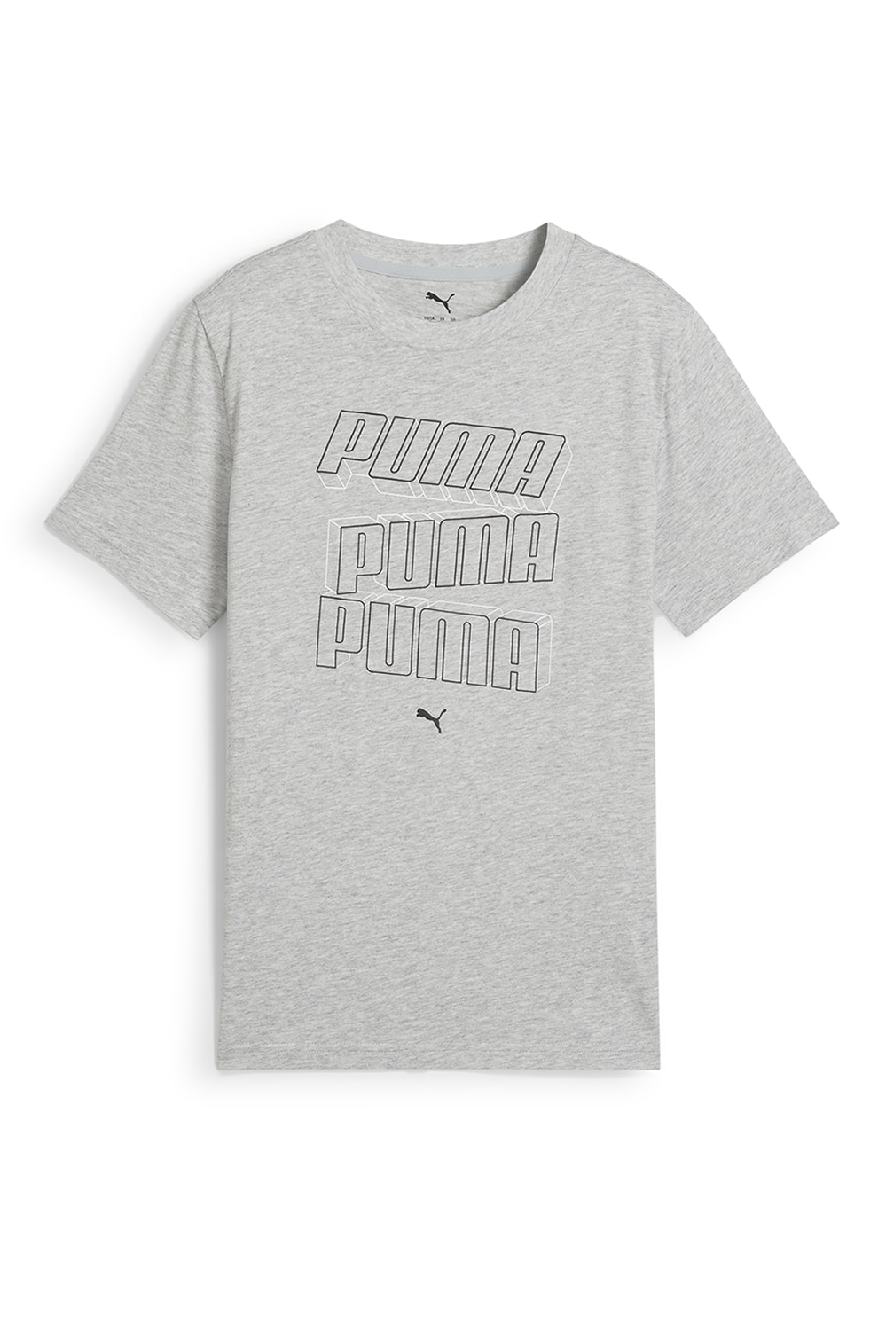 Puma, Tricou cu logo si decolteu la baza gatului, Gri deschis melange, 152 CM