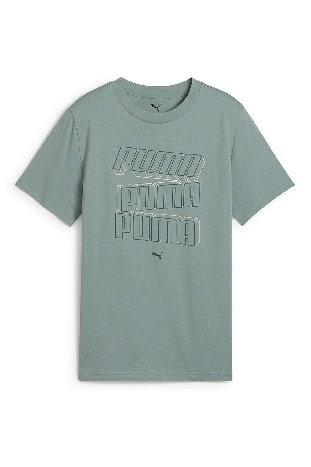 Puma, Tricou cu logo si decolteu la baza gatului, Verde feriga, 128 CM