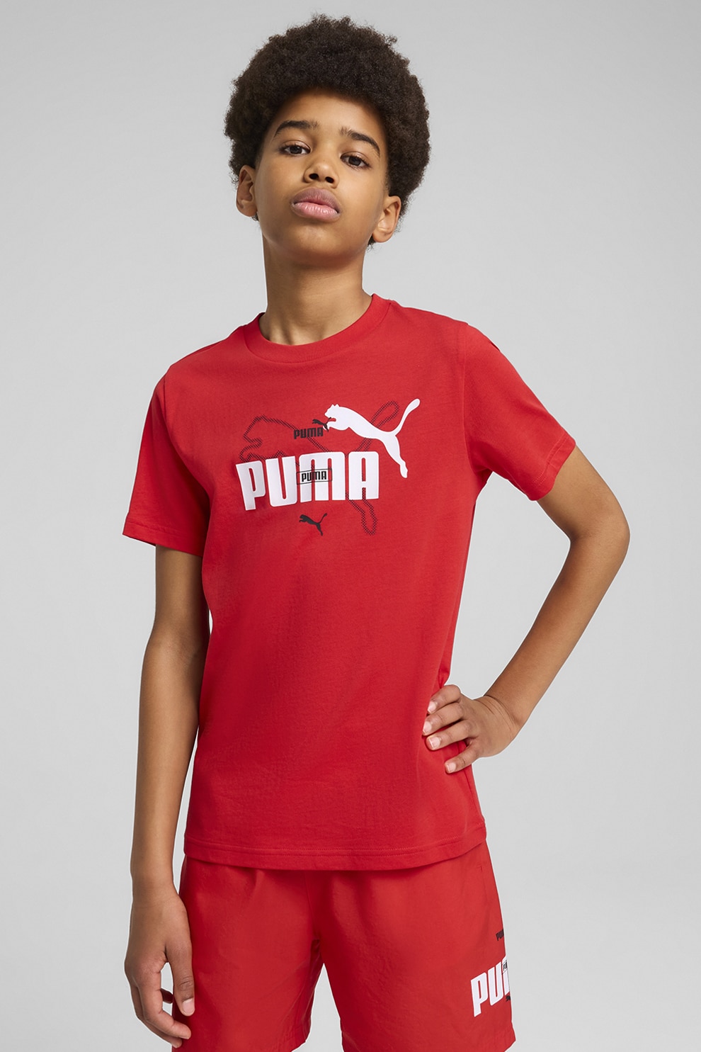 Puma, Tricou cambrat cu logo, Rosu, Alb, 152 CM