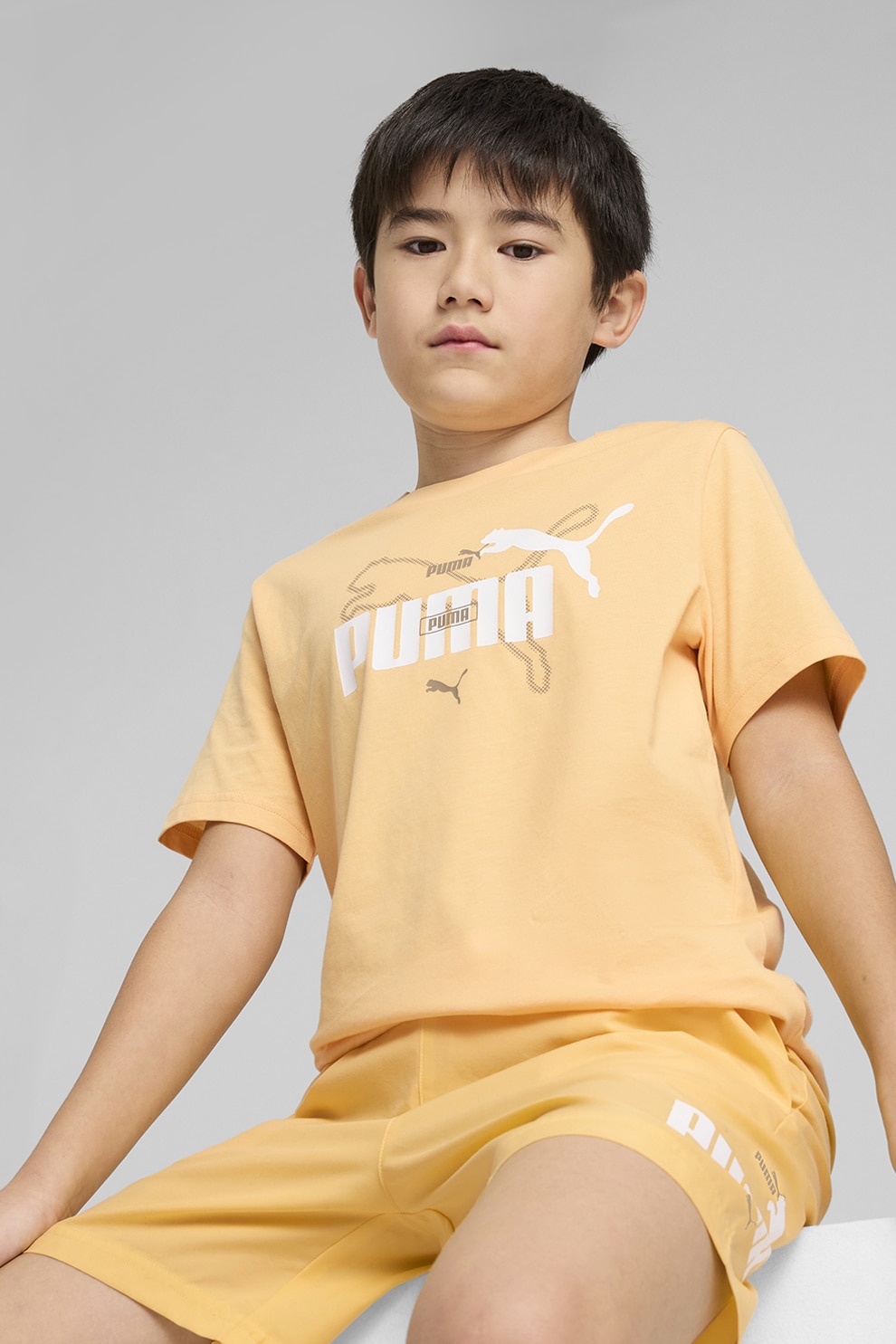 Puma, Tricou cambrat cu logo, Portocaliu pal, 152 CM