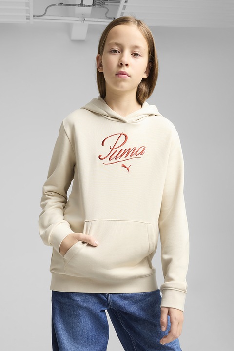 Puma, Худи с памук с джоб кенгуру, Крем