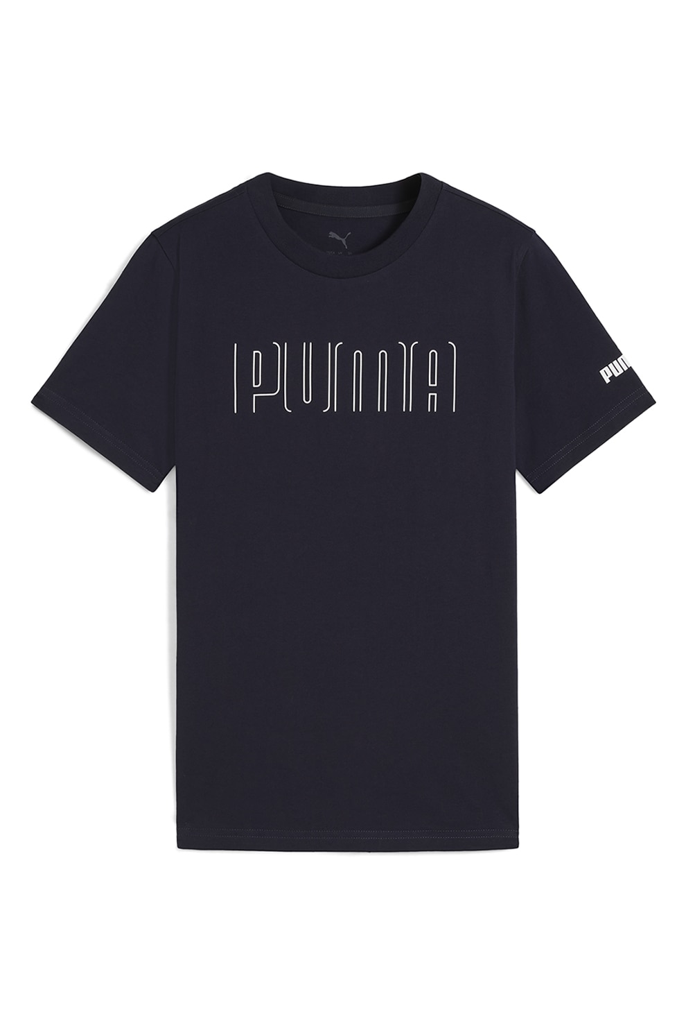 Puma, Tricou cu decolteu la baza gatului si imprimeu logo, Bleumarin, 152 CM