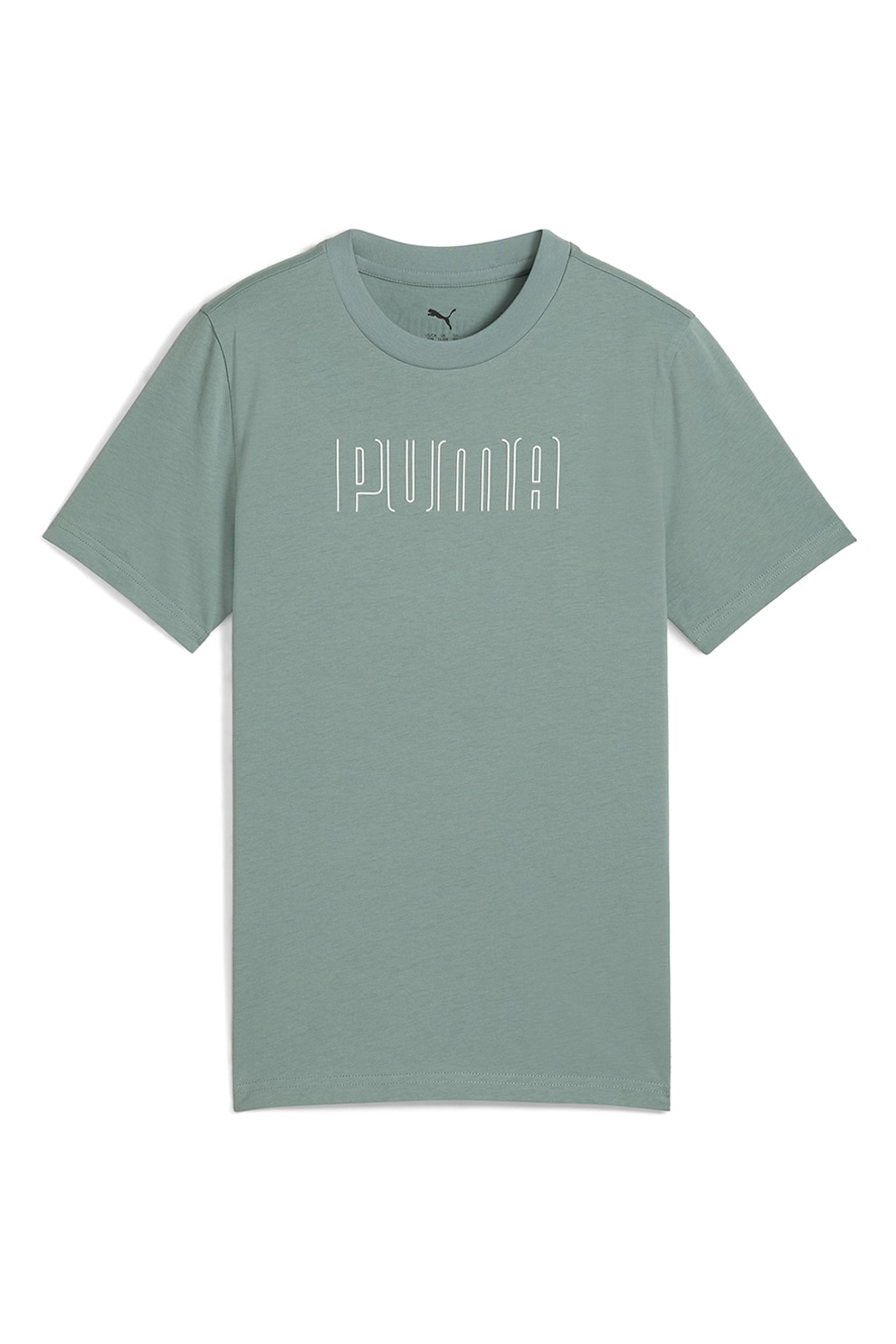 Puma, Tricou cu decolteu la baza gatului si imprimeu logo, Verde feriga, 176 CM