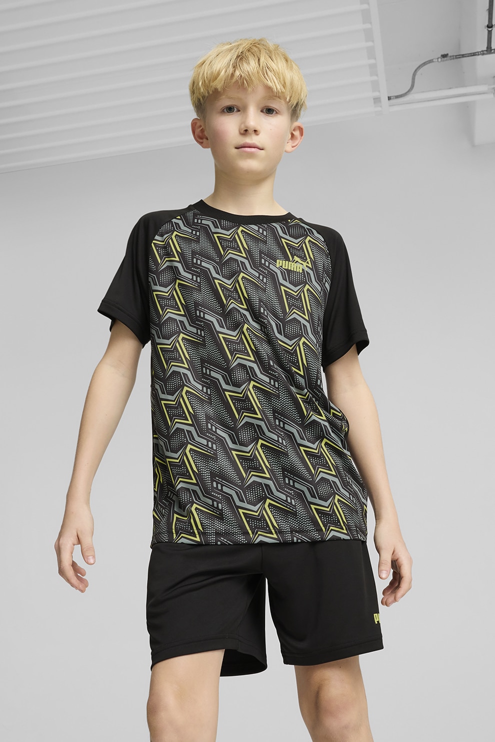 Puma, Set de tricou si pantaloni scurti, Negru, Gri inchis, 164 CM