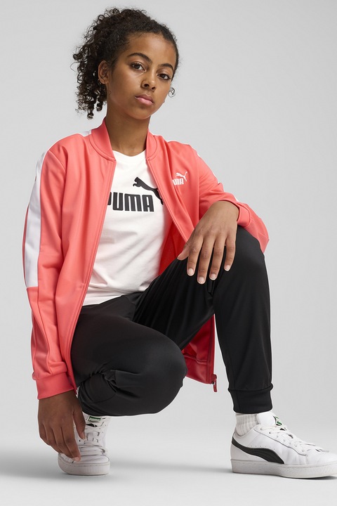 Puma, Trening cu fermoar si logo, Negru/Coral