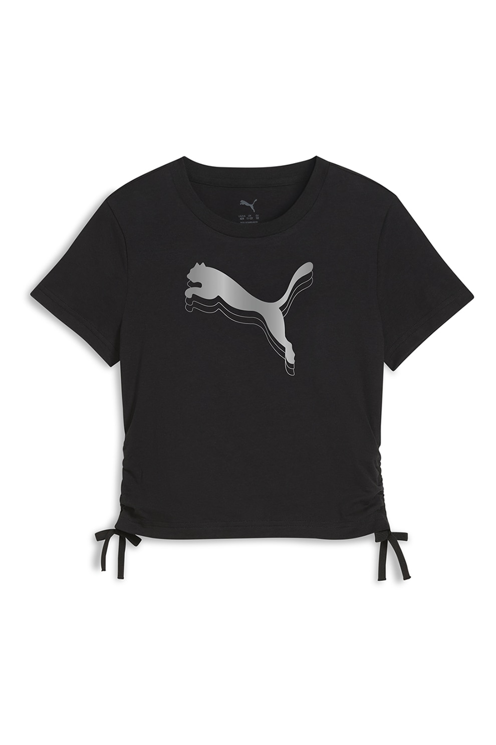 Puma, Tricou cu imprimeu logo si volane laterale, Negru, Gri, 140 CM