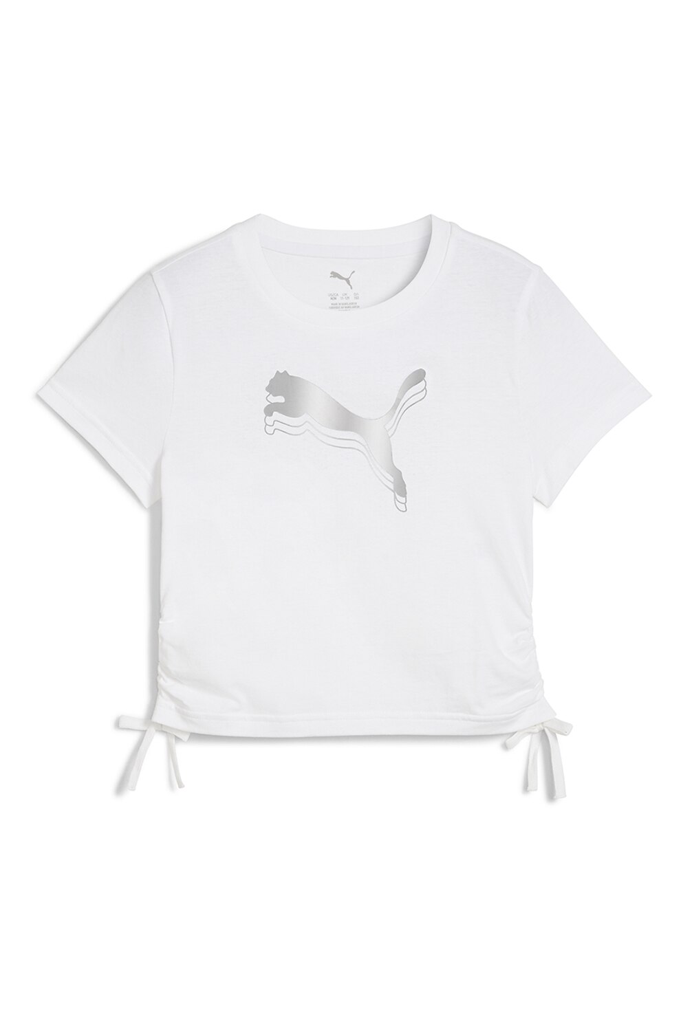 Puma, Tricou cu imprimeu logo si volane laterale, Alb, 164 CM