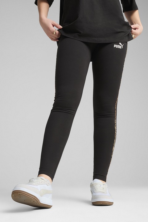 Puma, Colanti din amestec de bumbac cu animal print, Negru/Maro