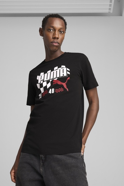 Puma, Tricou de bumbac cu imprimeu, Alb/Negru stins