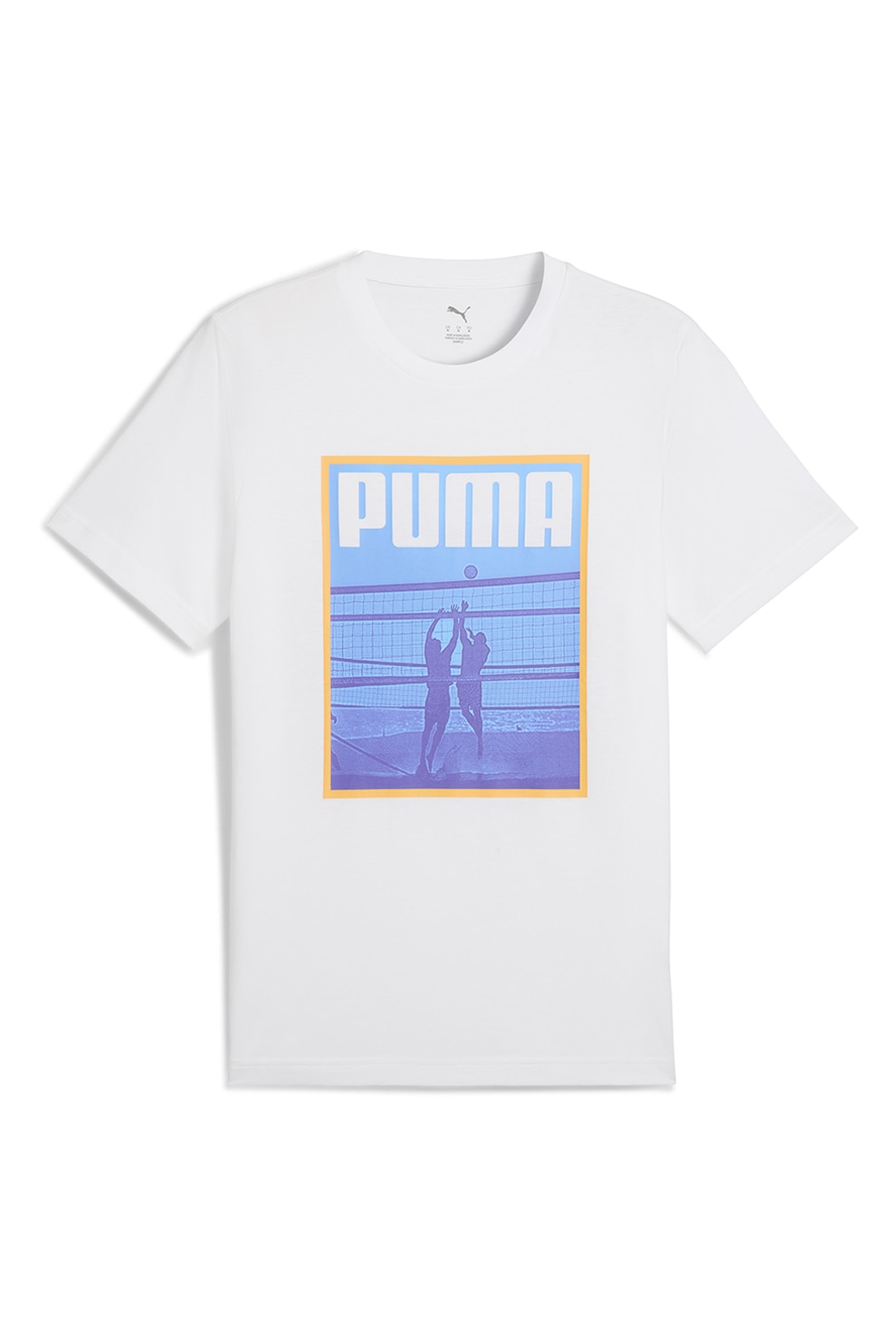 Puma, Tricou cu decolteu la baza gatului si imprimeu logo, Alb, Albastru, S