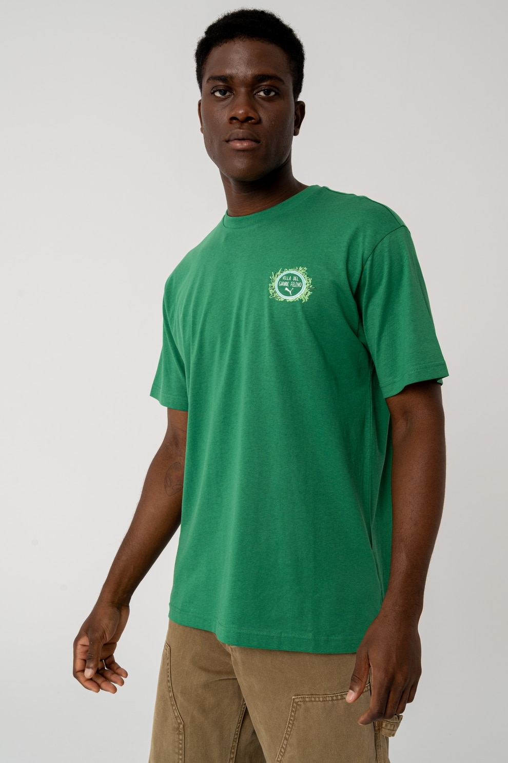 Puma, Tricou cu decolteu la baza gatului si imprimeu grafic, Verde, L