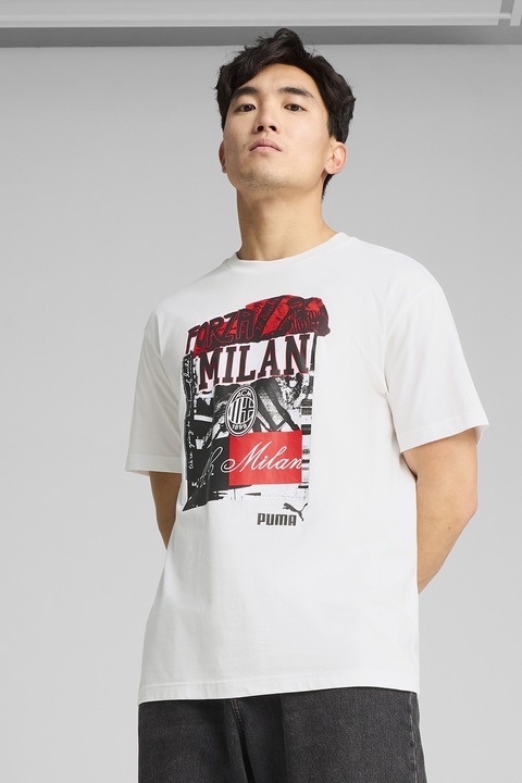 Puma, Tricou cu imprimeu si decolteu la baza gatului, Rosu/Negru/Alb optic