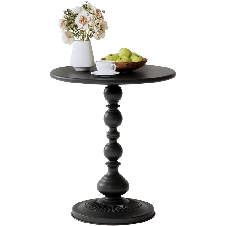 Холна маса awwaline, Кръгла, Желязо, Черна, Ретро модел, 52 x 42 x 29 см