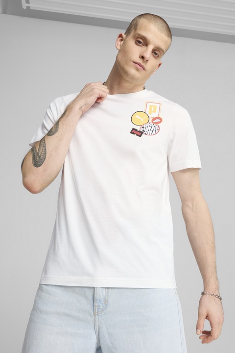 Puma, Tricou regular fit de bumbac cu logo, Rosu/Alb/Galben