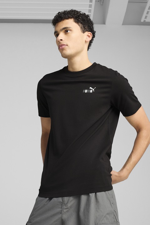 Puma, Tricou regular fit de bumbac cu model grafic, Negru/Gri deschis