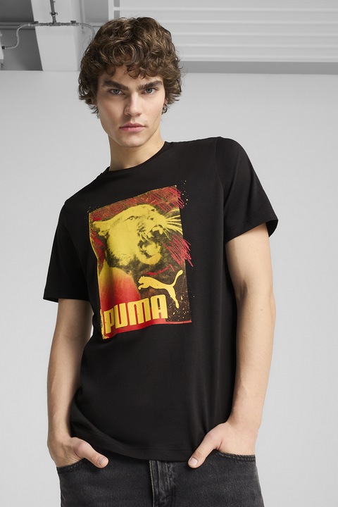 Puma, Tricou cu imprimeu logo, Rosu/Negru/Galben sofran